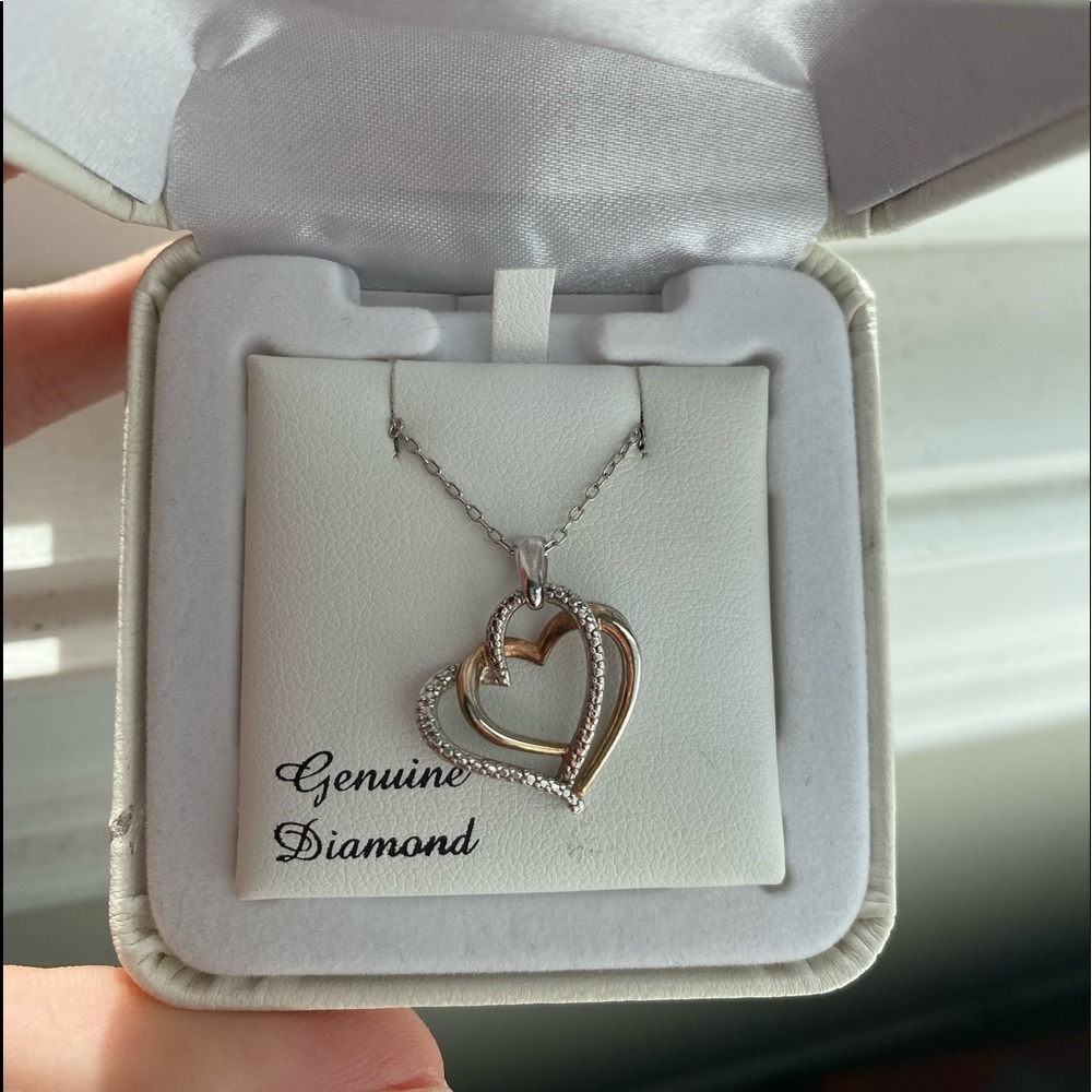 double heart rose gold silver heart necklace